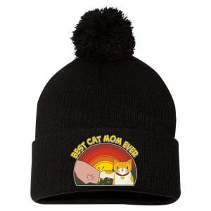 Retro Best Cat Mom Ever Pom Pom 12in Knit Beanie