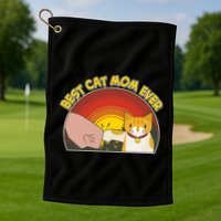 Retro Best Cat Mom Ever Golf Towel