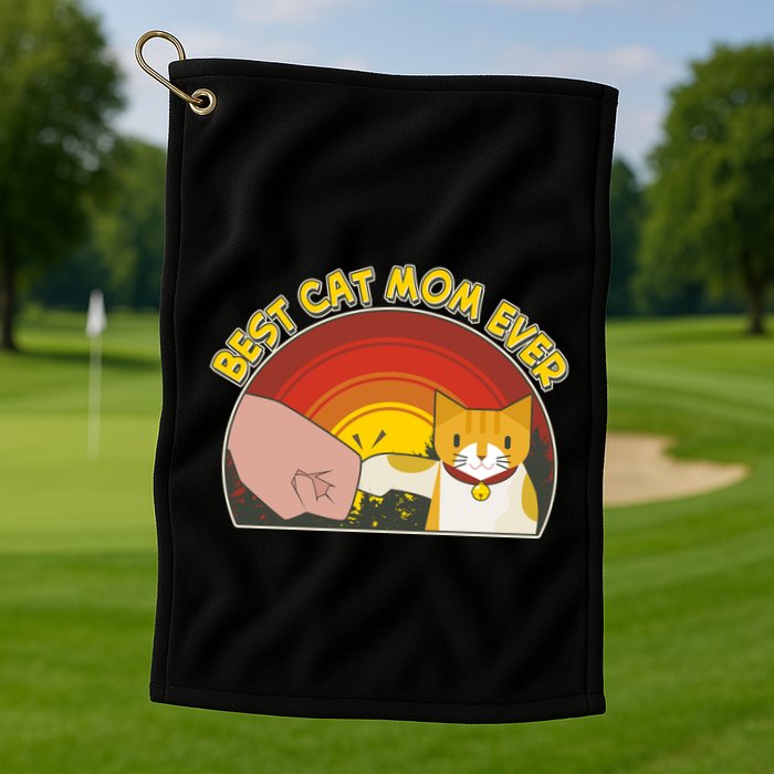 Retro Best Cat Mom Ever Golf Towel