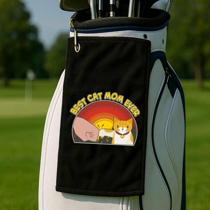 Retro Best Cat Mom Ever Golf Towel