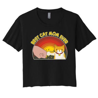 Retro Best Cat Mom Ever Women's Crop Top Tee