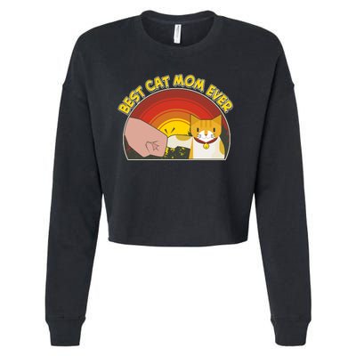 Retro Best Cat Mom Ever Cropped Pullover Crew