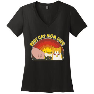 Retro Best Cat Mom Ever Women's V-Neck T-Shirt