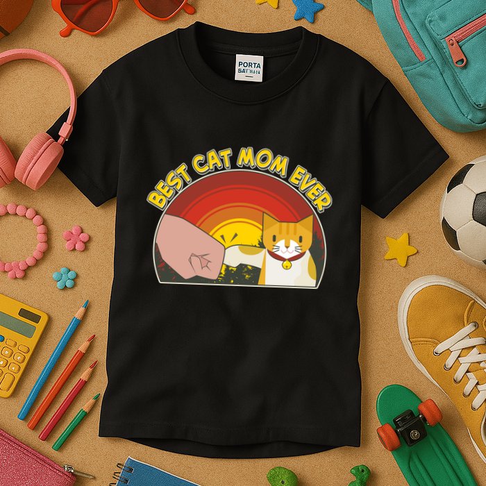 Retro Best Cat Mom Ever Kids T-Shirt