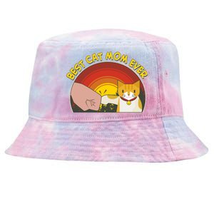 Retro Best Cat Mom Ever Tie-Dyed Bucket Hat