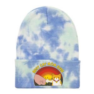 Retro Best Cat Mom Ever Tie Dye 12in Knit Beanie