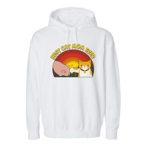 Retro Best Cat Mom Ever Garment-Dyed Fleece Hoodie