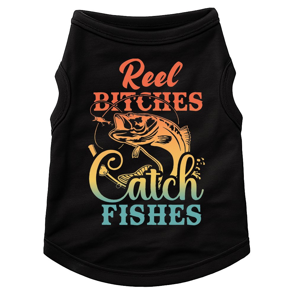 Reel Bitches Catch Fishes Funny Retro Fishing Doggie Tank
