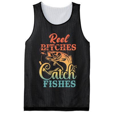 Reel Bitches Catch Fishes Funny Retro Fishing Mesh Reversible Basketball Jersey Tank