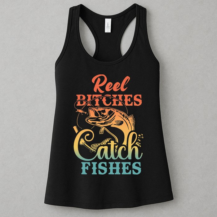 Reel Bitches Catch Fishes Funny Retro Fishing Womens Tank Top