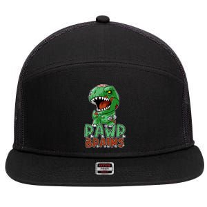 Rawr Brains Cute Zombie Dinosaur Halloween Costume Gift Meaningful Gift 7 Panel Mesh Trucker Snapback Hat