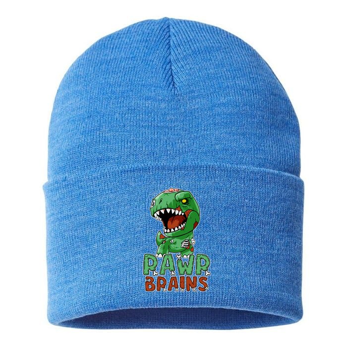 Rawr Brains Cute Zombie Dinosaur Halloween Costume Gift Meaningful Gift Sustainable Knit Beanie