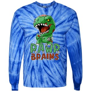 Rawr Brains Cute Zombie Dinosaur Halloween Costume Gift Meaningful Gift Tie-Dye Long Sleeve Shirt