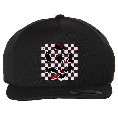 Retro Black Cat Playing Heart Valentines Day Cat Kitty Lover Wool Snapback Cap