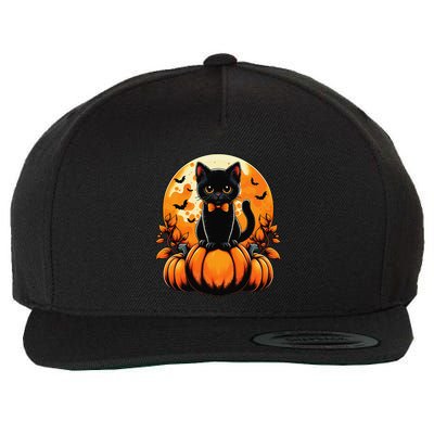Retro Black Cat Pumpkin Halloween Costume Fall Autumn Season Gift Wool Snapback Cap