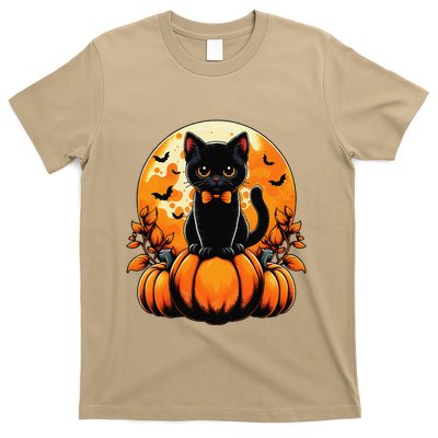 Retro Black Cat Pumpkin Halloween Costume Fall Autumn Season Gift T-Shirt