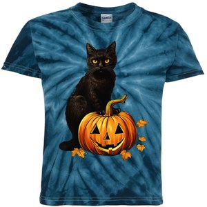 Retro Black Cat Halloween Pumpkin Kids Tie-Dye T-Shirt