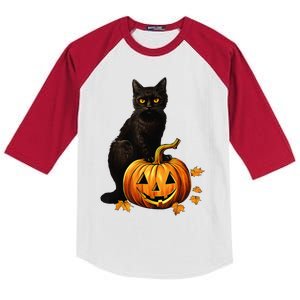 Retro Black Cat Halloween Pumpkin Kids Colorblock Raglan Jersey