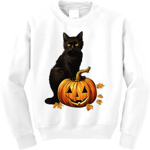 Retro Black Cat Halloween Pumpkin Kids Sweatshirt