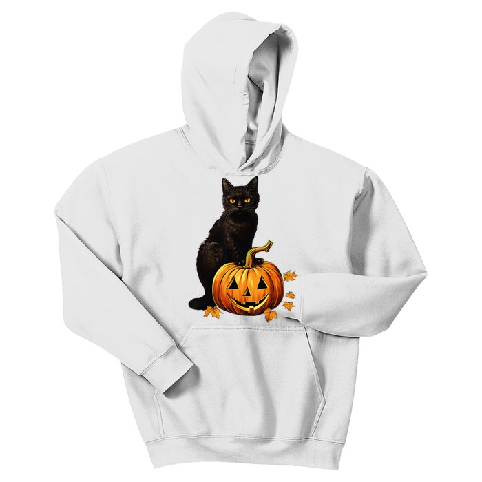 Retro Black Cat Halloween Pumpkin Kids Hoodie