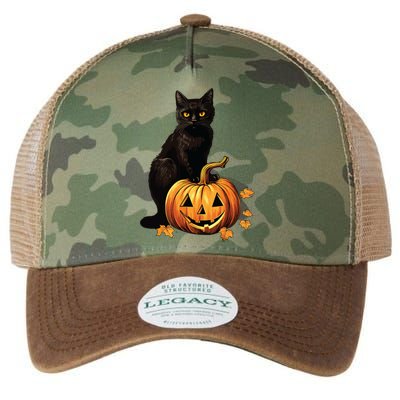 Retro Black Cat Halloween Pumpkin Costume Legacy Tie Dye Trucker Hat