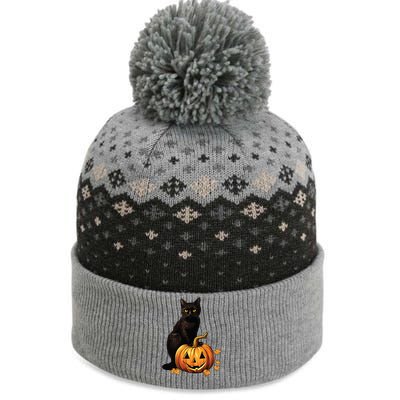 Retro Black Cat Halloween Pumpkin Costume The Baniff Cuffed Pom Beanie