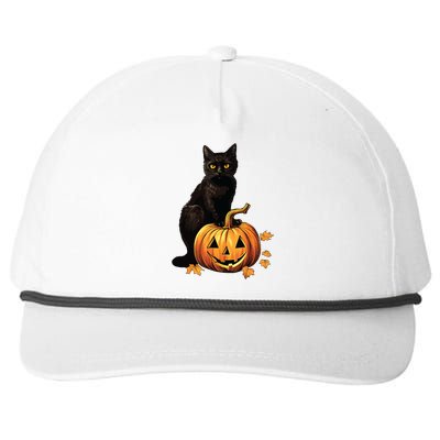 Retro Black Cat Halloween Pumpkin Costume Snapback Five-Panel Rope Hat