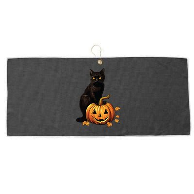 Retro Black Cat Halloween Pumpkin Costume Large Microfiber Waffle Golf Towel