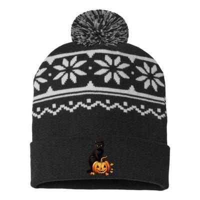 Retro Black Cat Halloween Pumpkin Costume USA-Made Snowflake Beanie