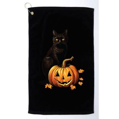 Retro Black Cat Halloween Pumpkin Costume Platinum Collection Golf Towel