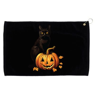 Retro Black Cat Halloween Pumpkin Costume Grommeted Golf Towel