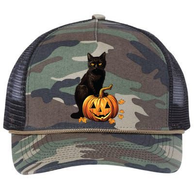 Retro Black Cat Halloween Pumpkin Costume Retro Rope Trucker Hat Cap