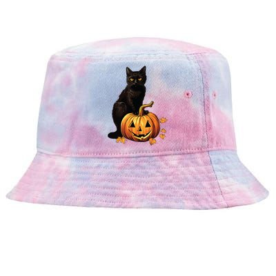 Retro Black Cat Halloween Pumpkin Costume Tie-Dyed Bucket Hat