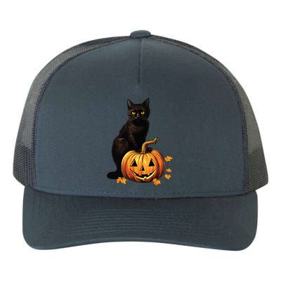 Retro Black Cat Halloween Pumpkin Costume Yupoong Adult 5-Panel Trucker Hat