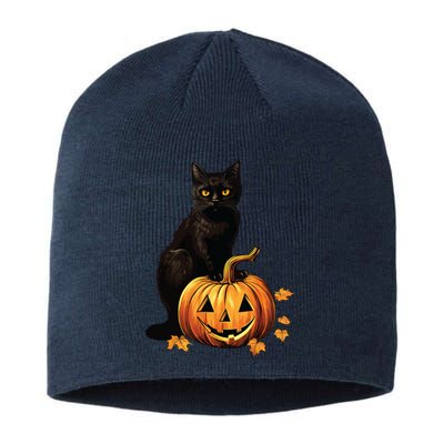 Retro Black Cat Halloween Pumpkin Costume Sustainable Beanie