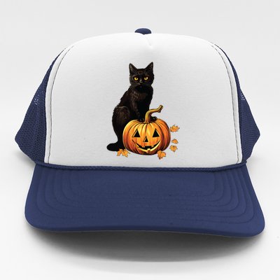 Retro Black Cat Halloween Pumpkin Costume Trucker Hat