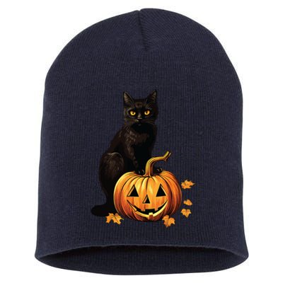 Retro Black Cat Halloween Pumpkin Costume Short Acrylic Beanie