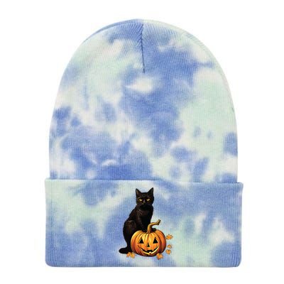 Retro Black Cat Halloween Pumpkin Costume Tie Dye 12in Knit Beanie