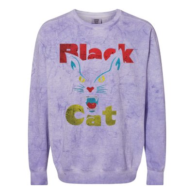 Retro Black Cat Retro Fireworks Vintage Halloween 70s Colorblast Crewneck Sweatshirt