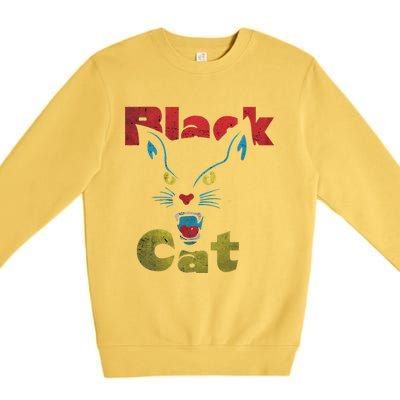 Retro Black Cat Retro Fireworks Vintage Halloween 70s Premium Crewneck Sweatshirt