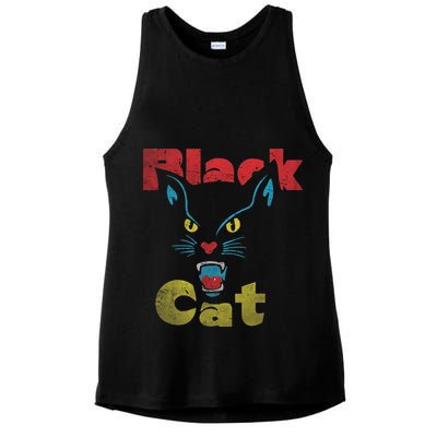 Retro Black Cat Retro Fireworks Vintage Halloween 70s Ladies PosiCharge Tri-Blend Wicking Tank