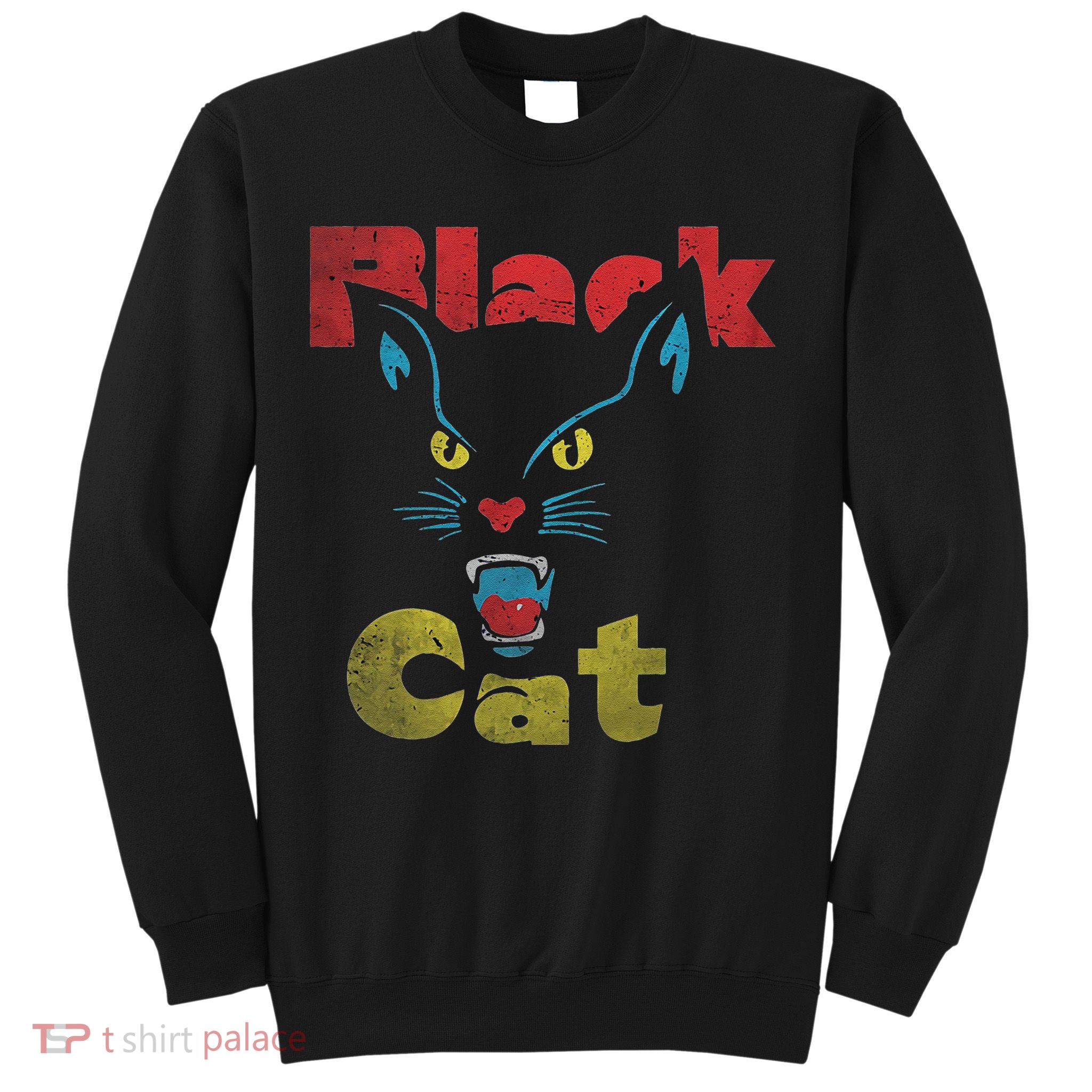 Retro Black Cat Retro Fireworks Vintage Halloween 70s Sweatshirt