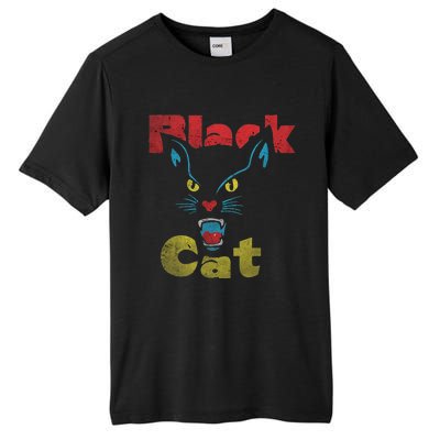 Retro Black Cat Retro Fireworks Vintage Halloween 70s Tall Fusion ChromaSoft Performance T-Shirt