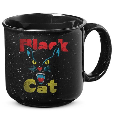 Retro Black Cat Retro Fireworks Vintage Halloween 70s 15oz Campfire Ceramic Mug