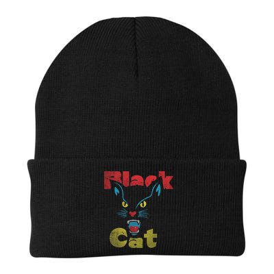 Retro Black Cat Retro Fireworks Vintage Halloween 70s Beanie