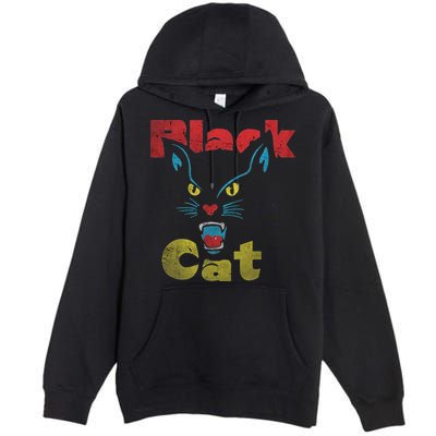 Retro Black Cat Retro Fireworks Vintage Halloween 70s Premium Pullover Hoodie