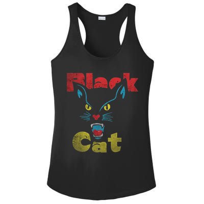 Retro Black Cat Retro Fireworks Vintage Halloween 70s Ladies PosiCharge Competitor Racerback Tank