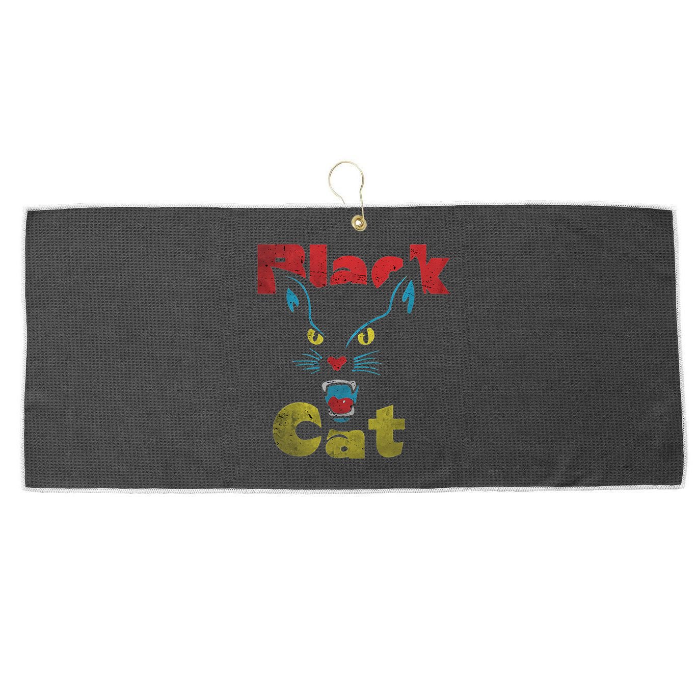 Retro Black Cat Retro Fireworks Vintage Halloween 70s Large Microfiber Waffle Golf Towel