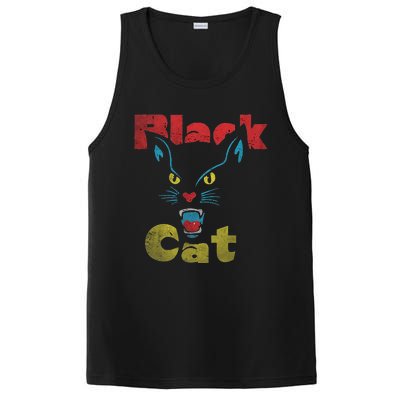 Retro Black Cat Retro Fireworks Vintage Halloween 70s PosiCharge Competitor Tank