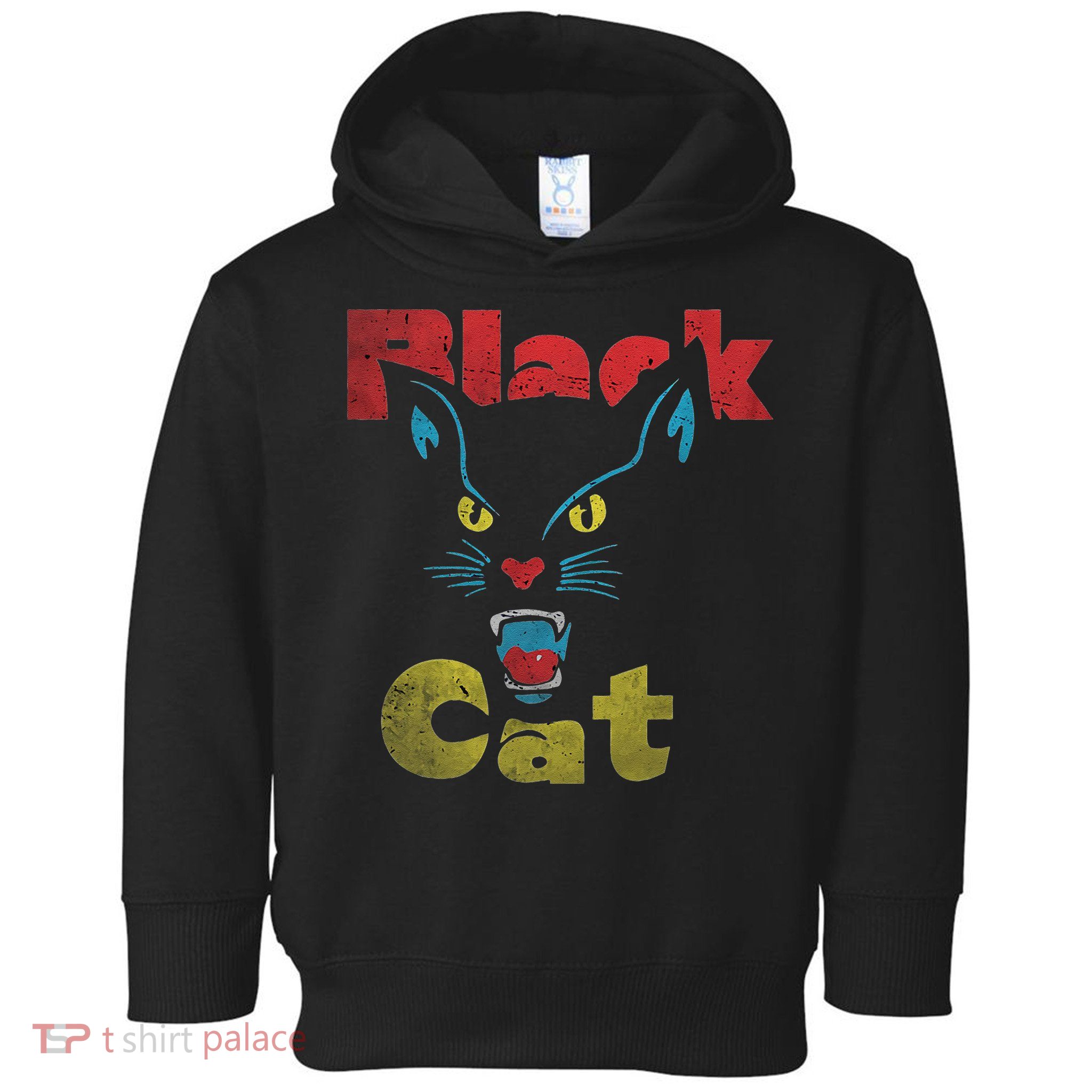 Retro Black Cat Retro Fireworks Vintage Halloween 70s Toddler Hoodie